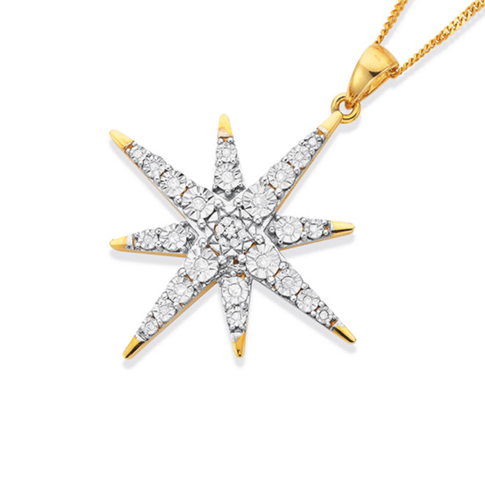 9ct Gold Diamond Large Star Pendant 