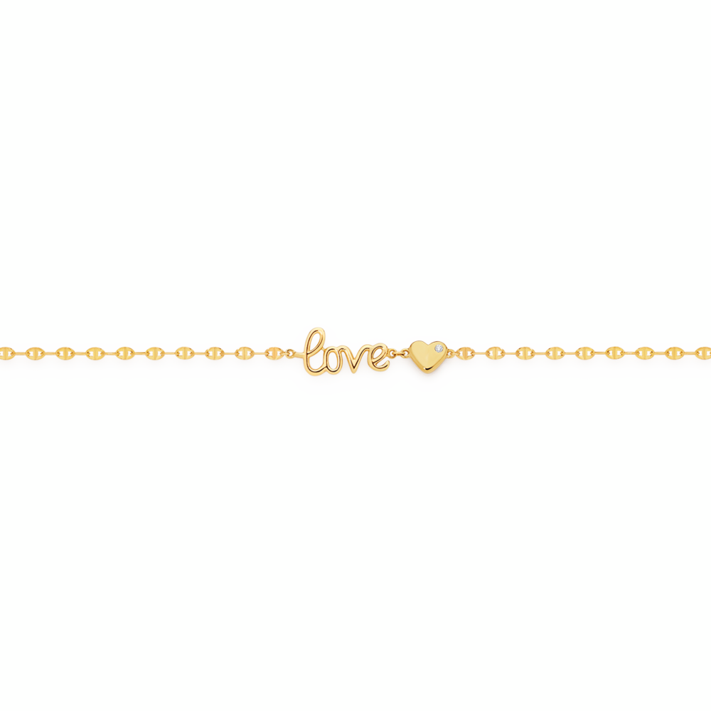 9ct Gold Diamond Love & Heart Bracelet