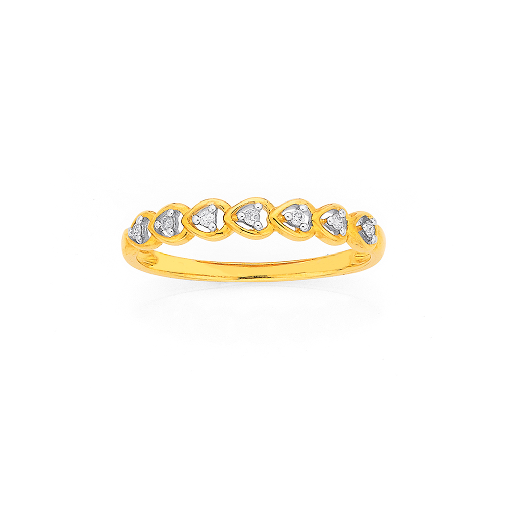 9ct Gold Diamond Multi Heart Band Prouds