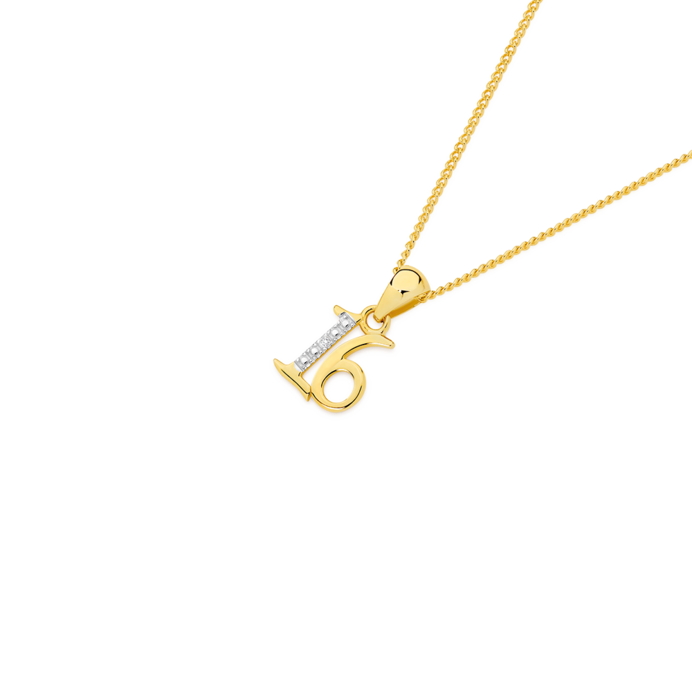 9ct Gold Diamond Number 16 Pendant