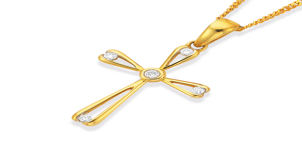 9ct Gold Diamond Open Cross Pendant Prouds