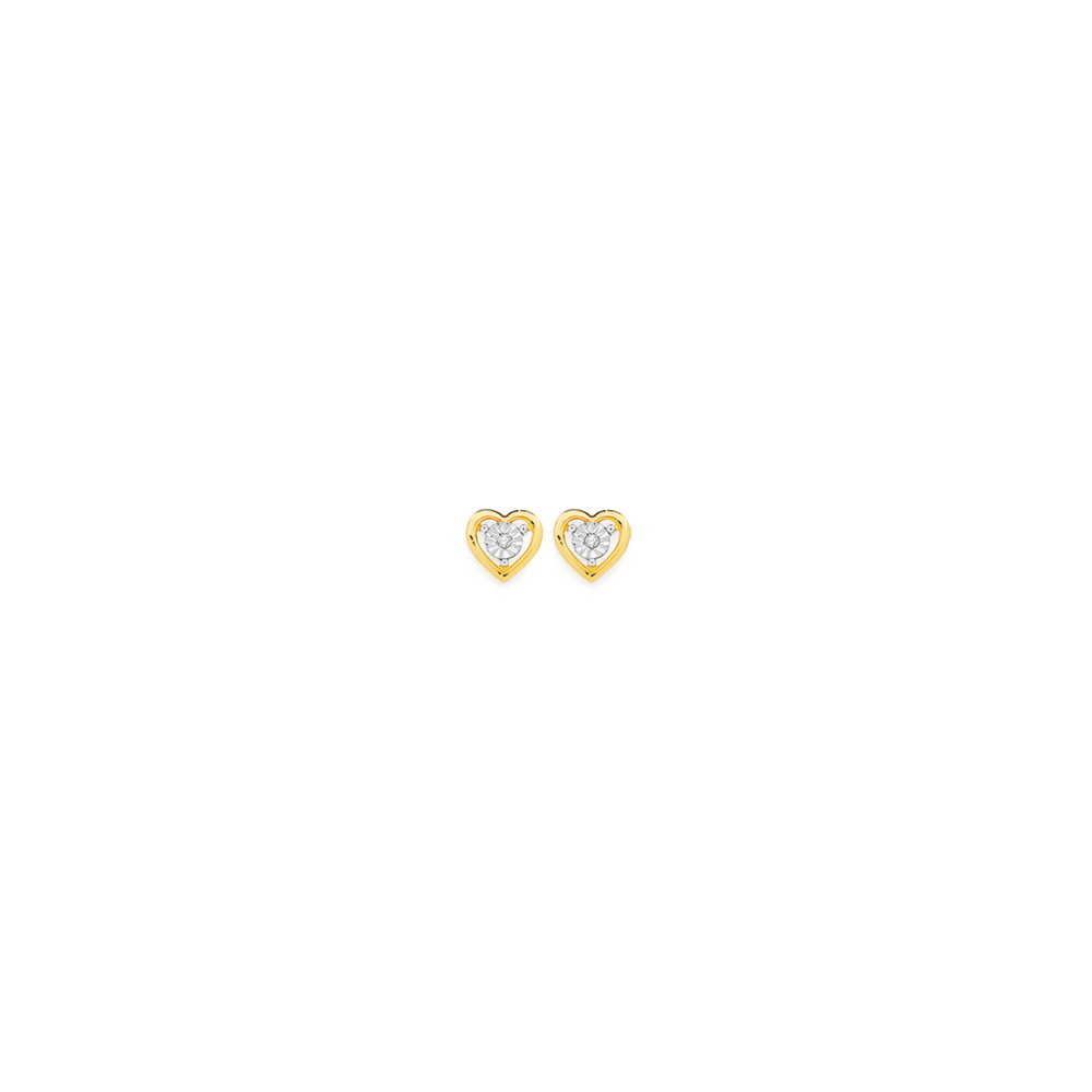 9ct Gold Diamond Open Heart Stud Earrings