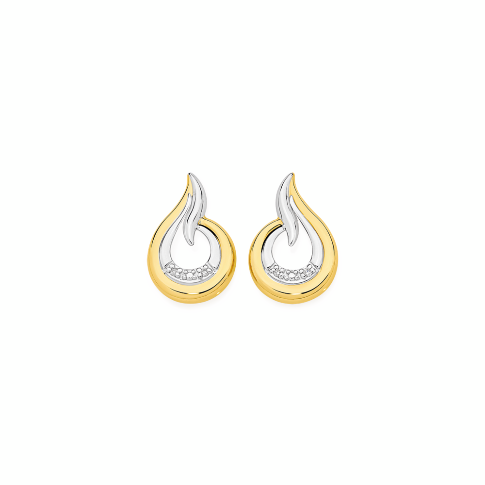9ct Gold Diamond Open Swirl Stud Earrings