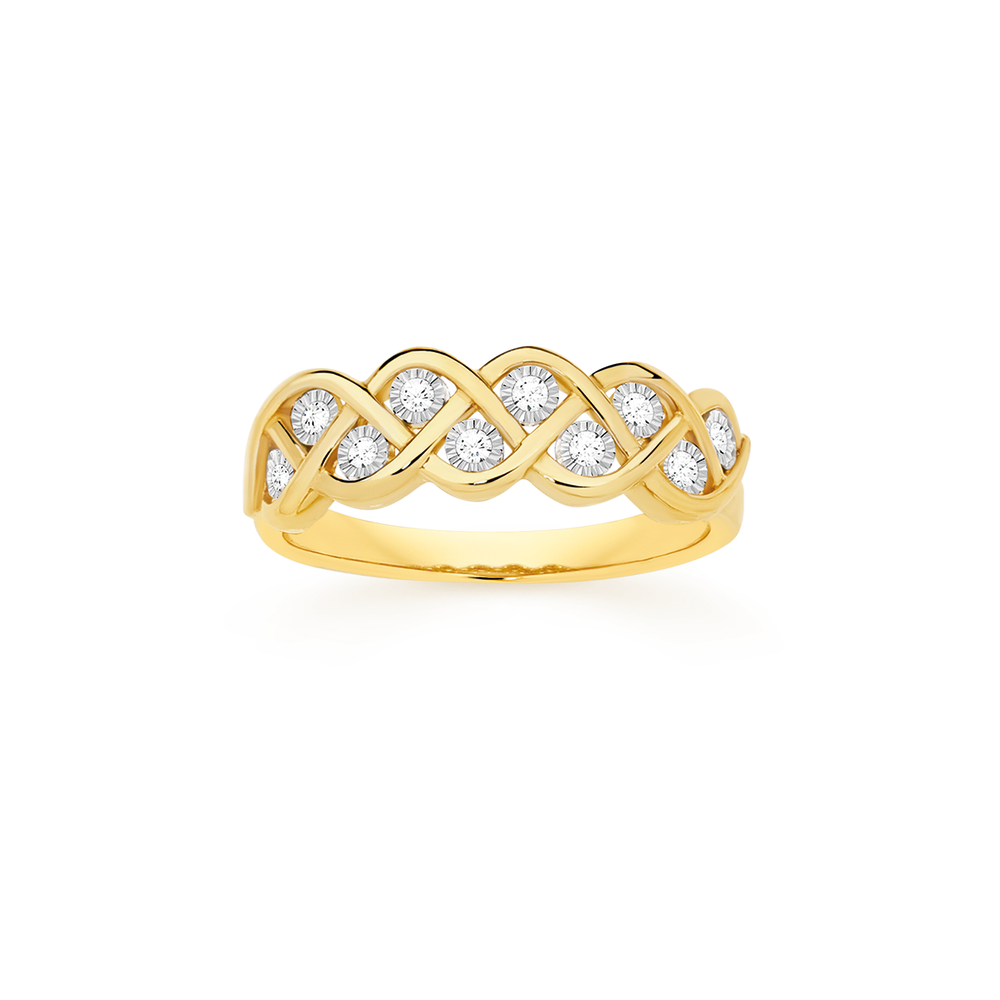 9ct Gold Diamond Plait Ring Prouds