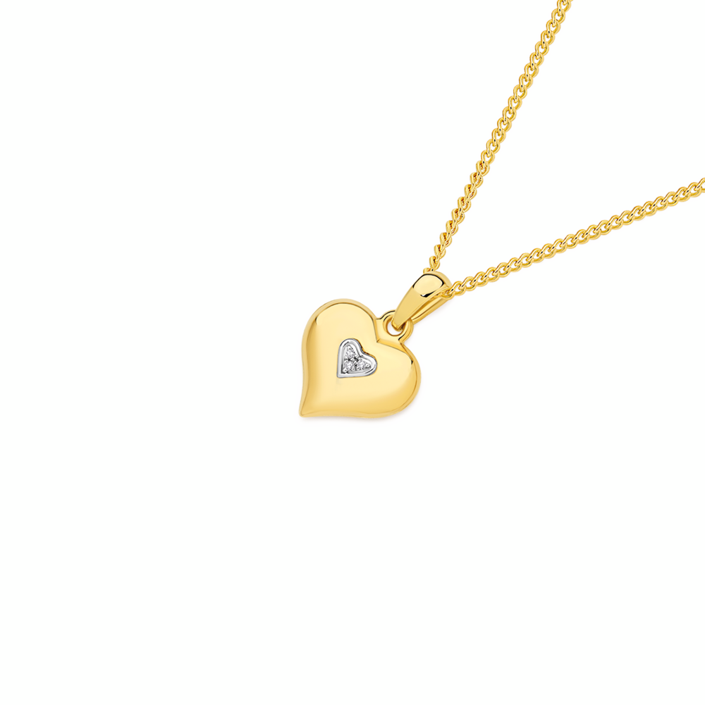 9ct Gold Diamond Puff Heart Pendant