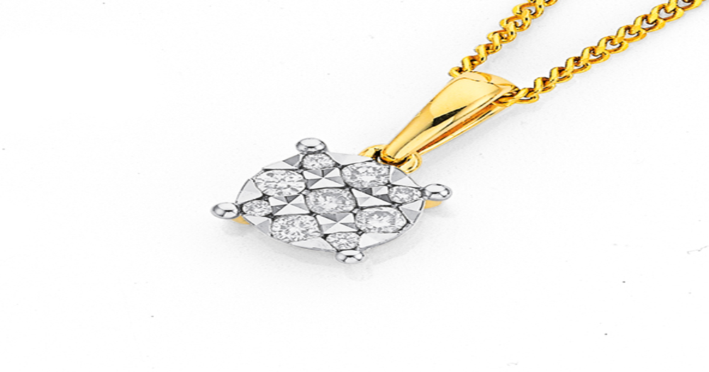 9ct Gold Diamond Round Cluster Pendant Prouds