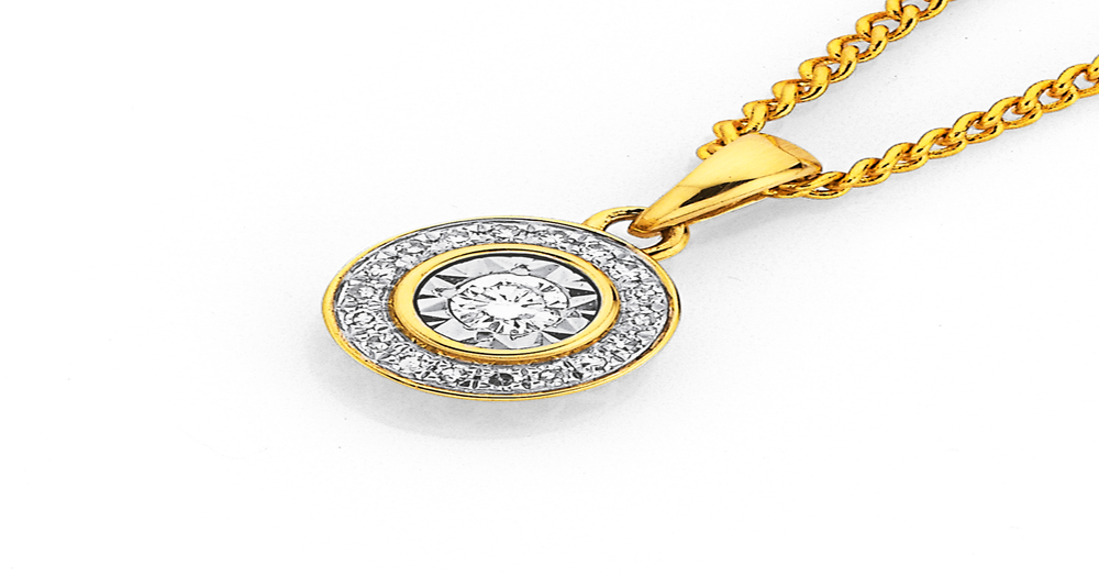 9ct Gold Diamond Round Frame Pendant | Prouds
