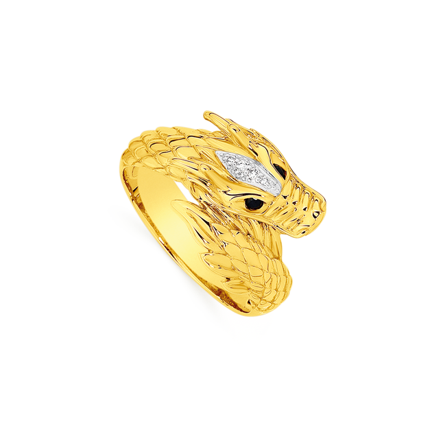 9ct Gold Diamond & Sapphire Dragon Ring in Black | Prouds