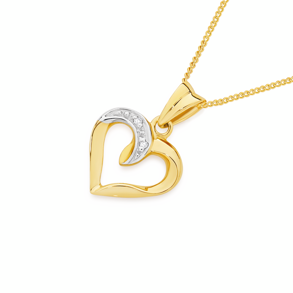 9ct Gold Diamond Small Open Heart Pendant