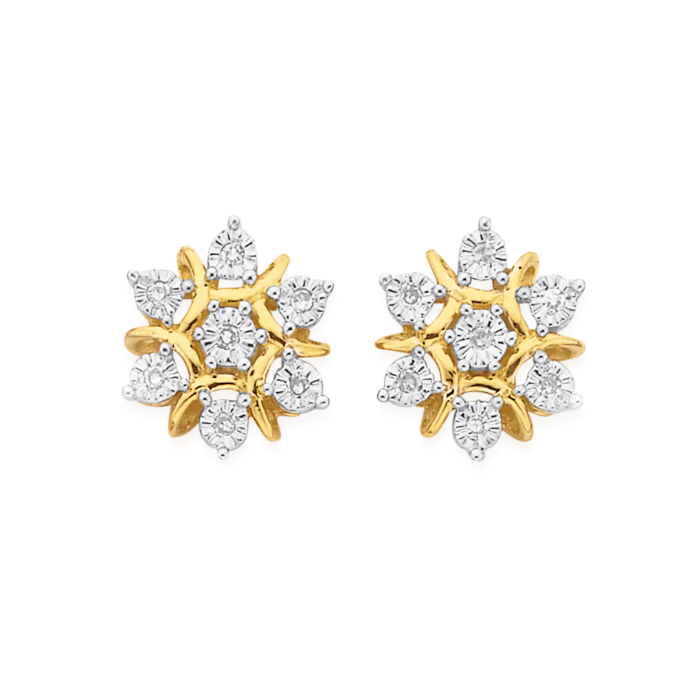 9ct Gold Diamond Snow Flake Studs Prouds
