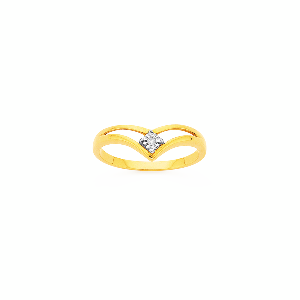 9ct Gold Diamond Split V Shape Dress Ring