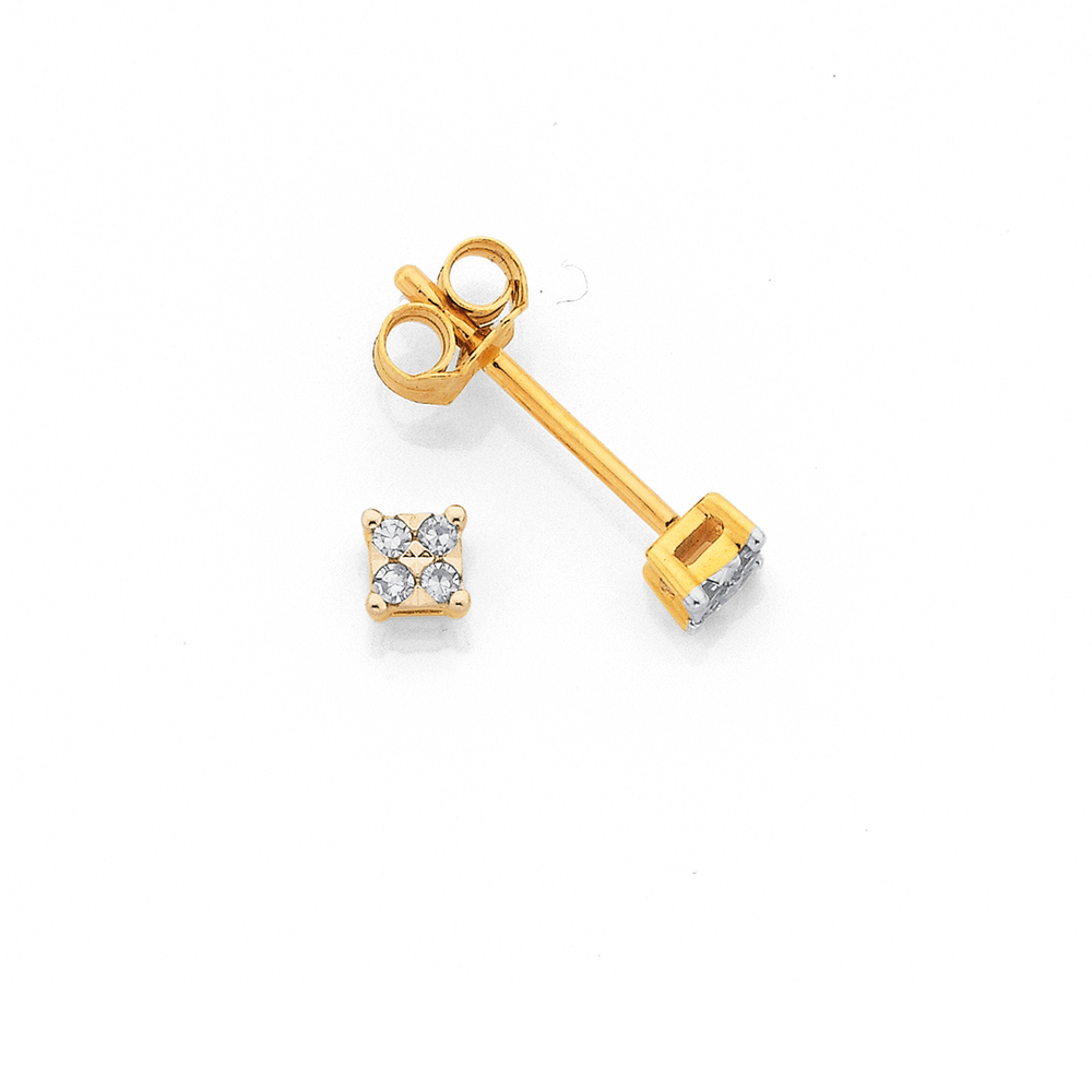 9ct Gold Diamond Square Look Stud Earrings