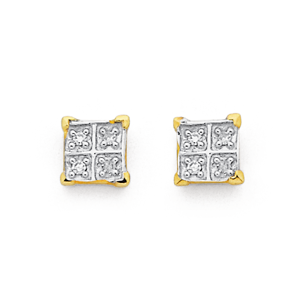 3mm 18kt yellow gold handmade single white stone back screw square shape  stud earring cartilage customized unisex jewelry er144 | TRIBAL ORNAMENTS