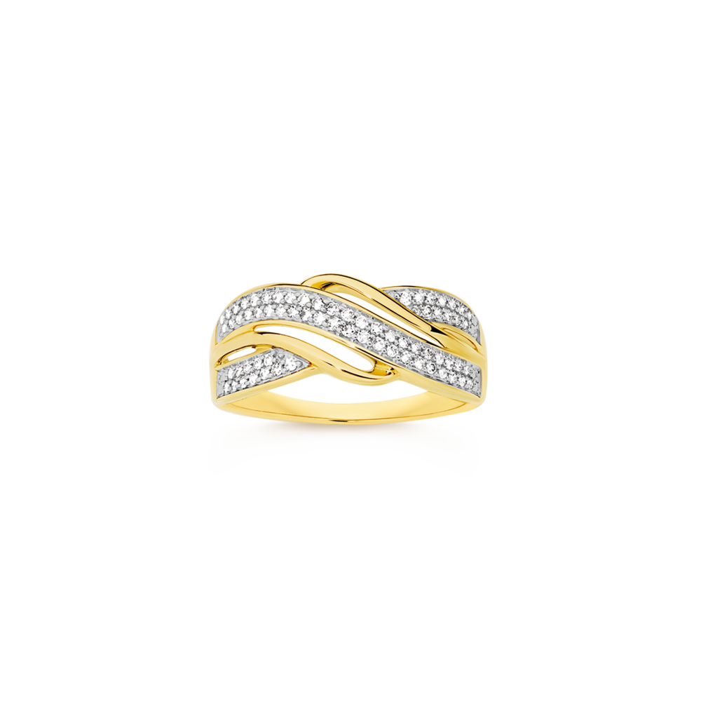 9ct Gold Diamond Swirl Crossover Ring
