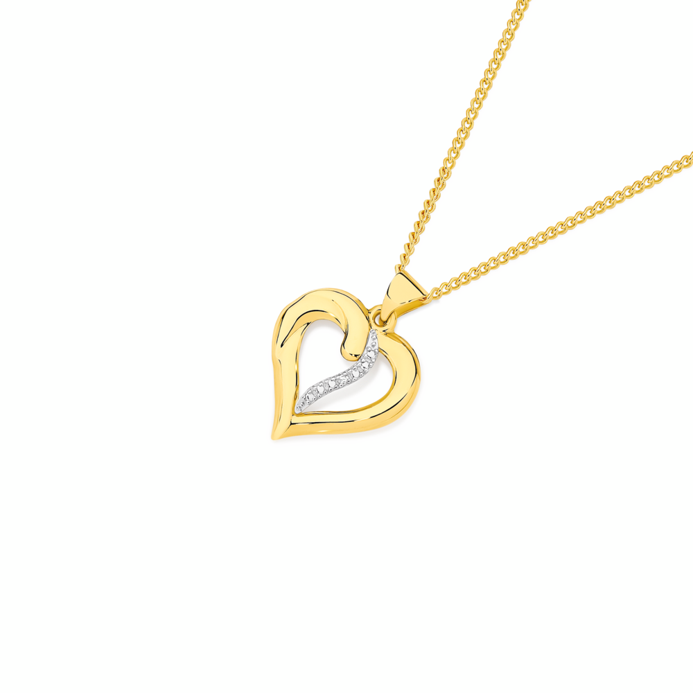 9ct Gold Diamond Swirl Heart Pendant