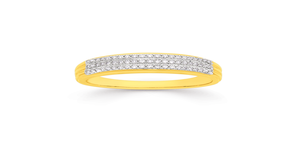 9ct Gold Diamond Three Row Band Prouds