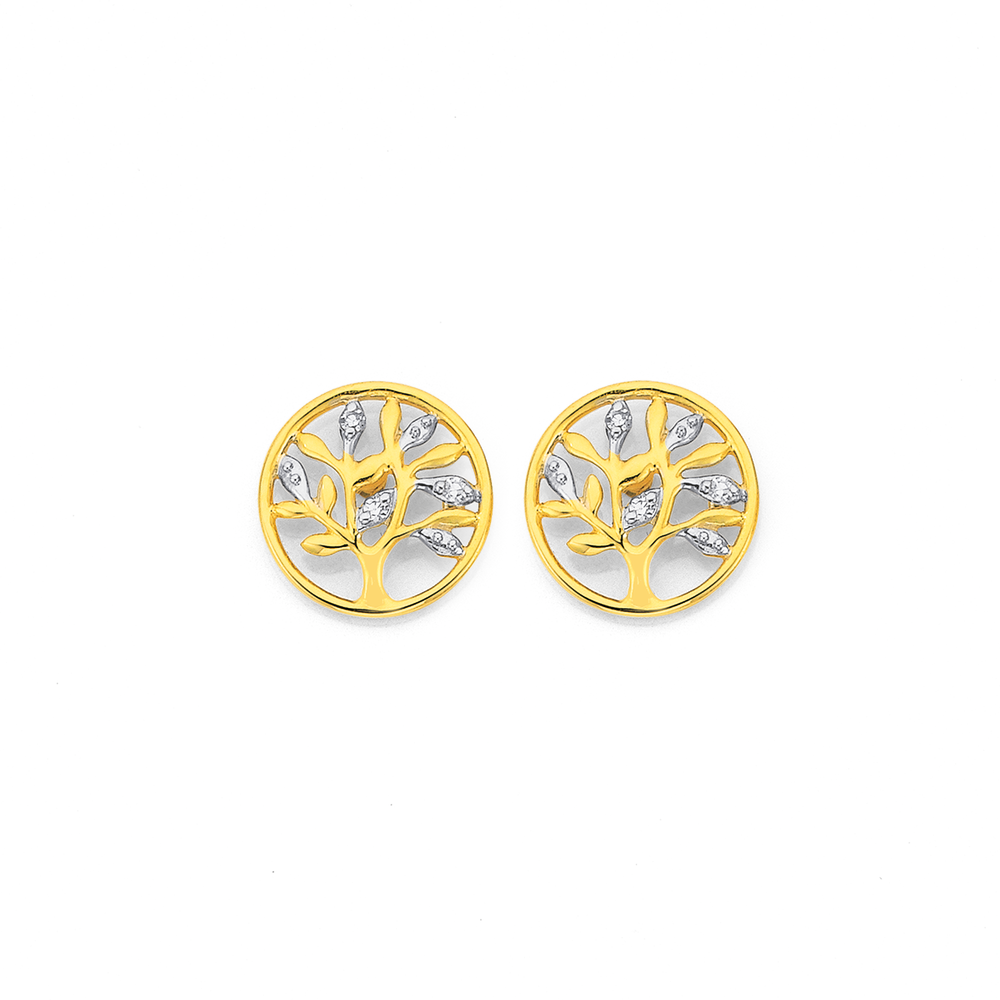 9ct Gold Diamond Tree of Life Stud 
