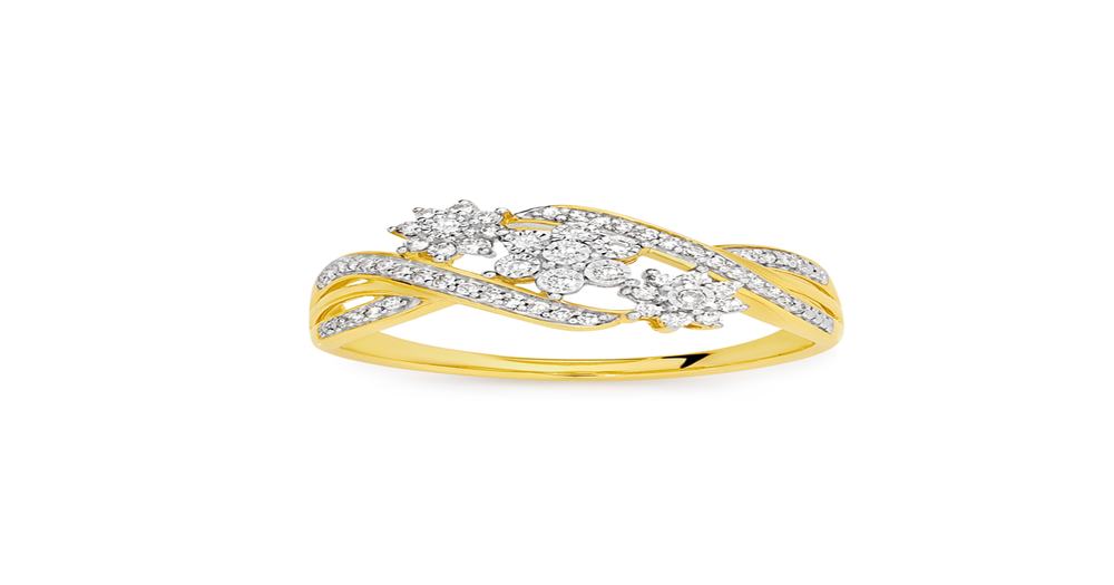 9ct Gold Diamond Tri Flower Ring Prouds