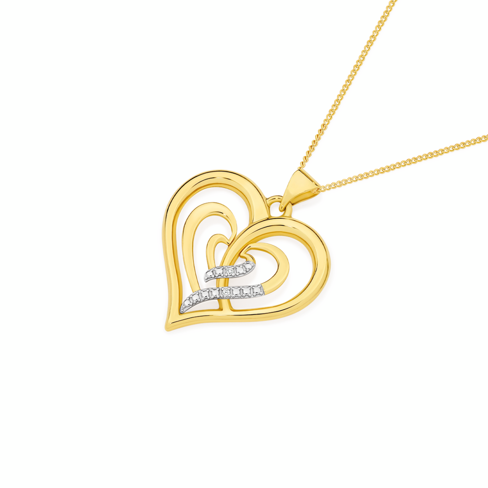 9ct Gold Diamond Triple Heart Pendant