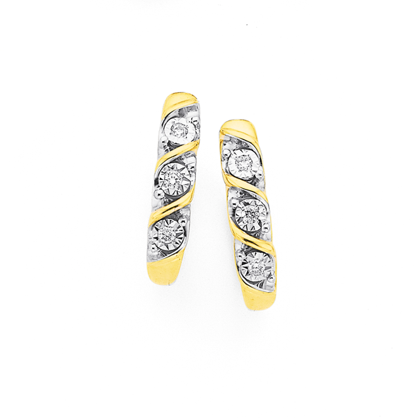 9ct Gold Diamond Twist Huggie Earrings