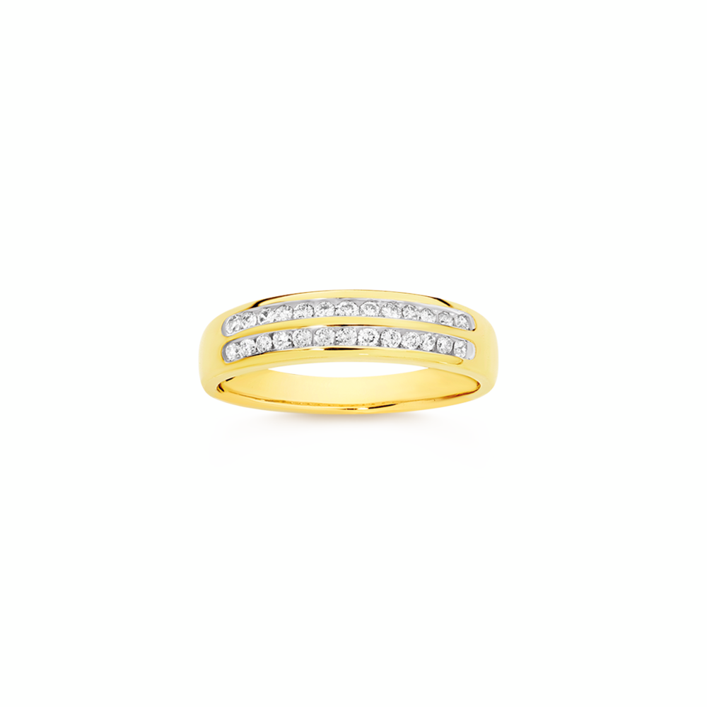 9ct Gold Diamond Two Row Band