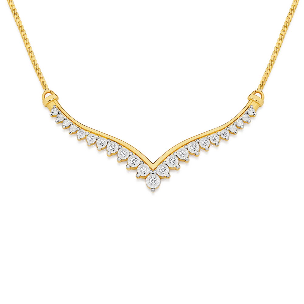 9ct Gold Diamond V Shape Necklet