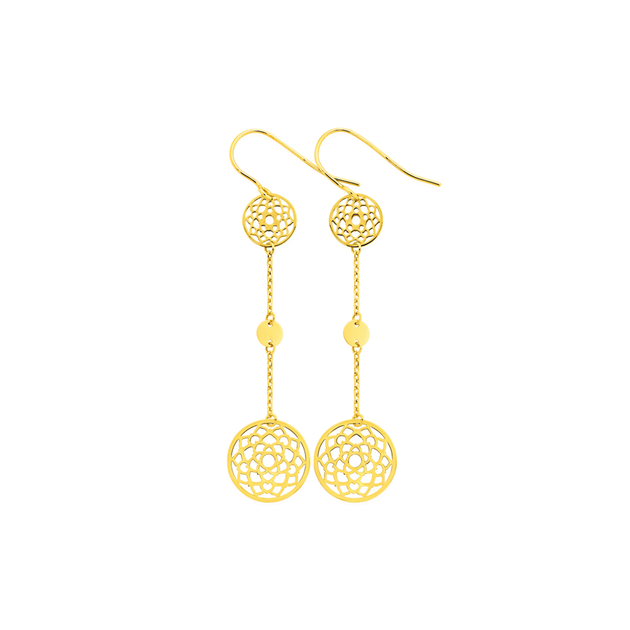 9ct Gold Double Mandala Drop Earrings | Prouds