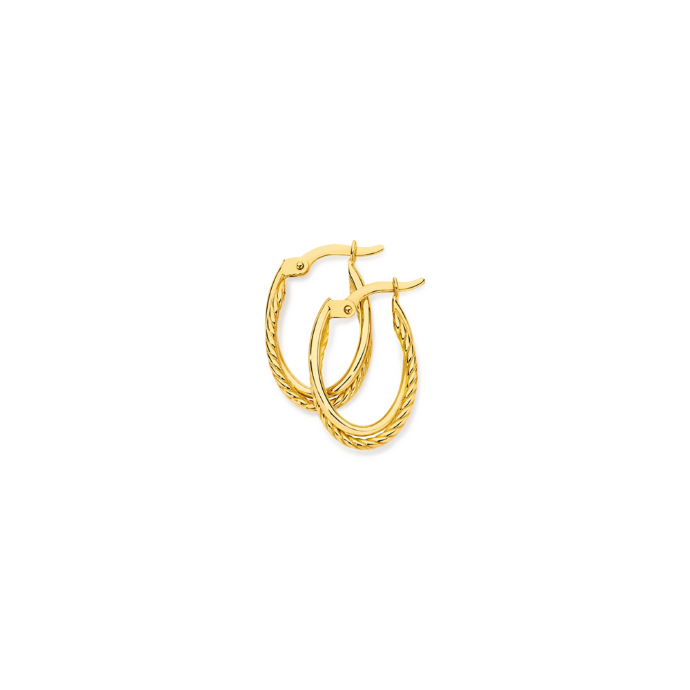 9ct Gold Double Polish & Twist Oval Hoop Earrings