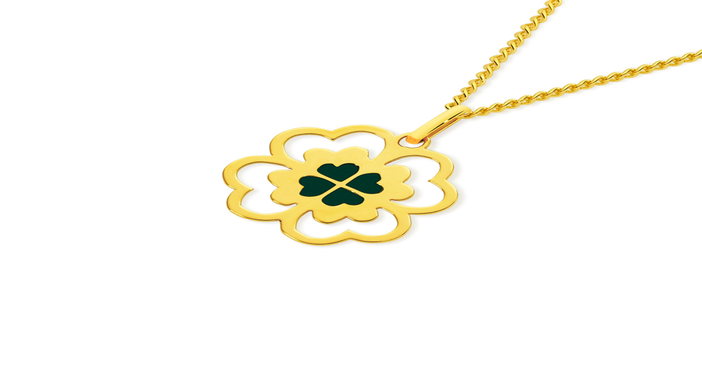 9ct Gold Enamel Four Leaf Clover Pendant Prouds