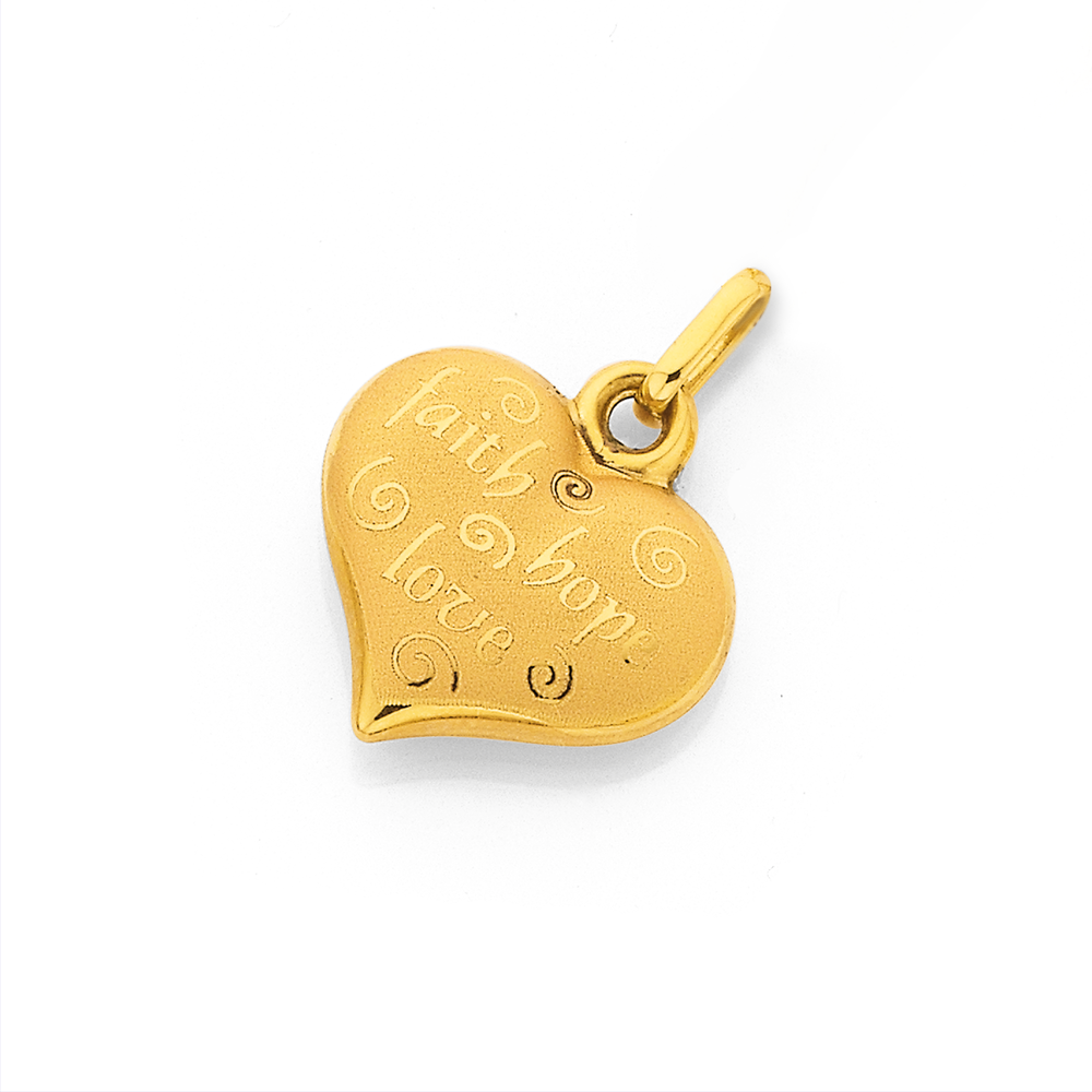 9ct Gold Faith Love Hope Heart Charm Prouds