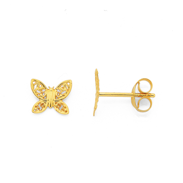 9ct Gold Filigree Butterfly Stud Earrings