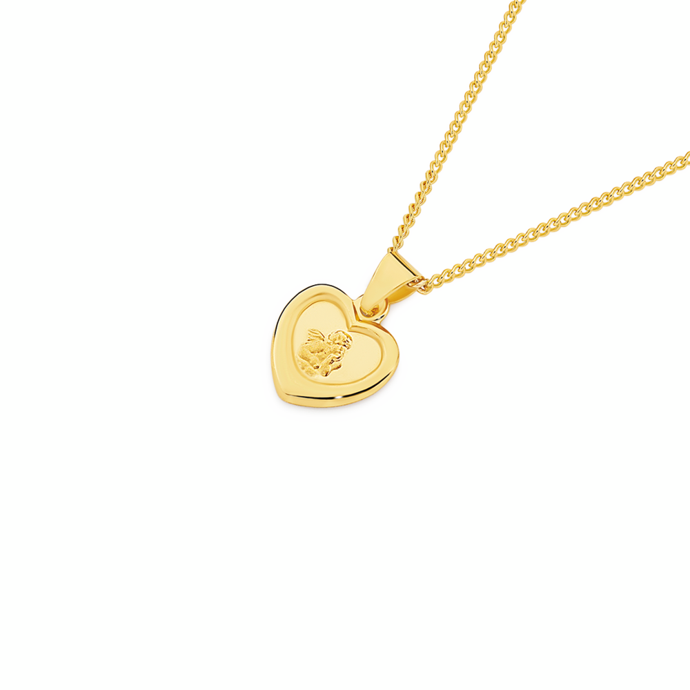 9ct Gold Guardian Angel Heart Pendant