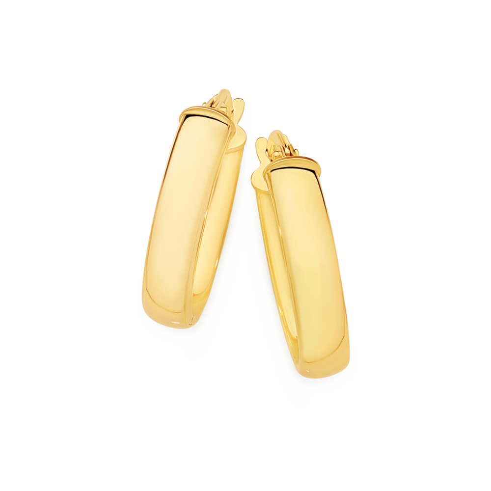 9ct Gold Half Round Oval Hoop Earrings