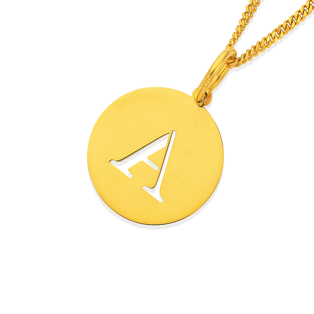9ct Gold Initial d Serif Style Round Disc Pendant Prouds