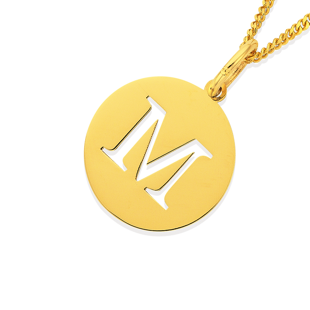 Initial M Disc Necklace, Initial M Disc Pendant