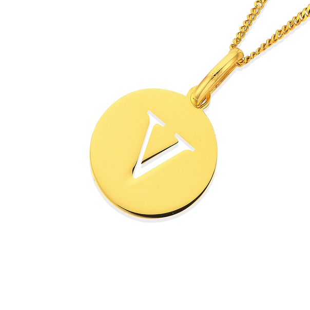 9ct Gold Initial 'V' Serif Style Round Disc Pendant