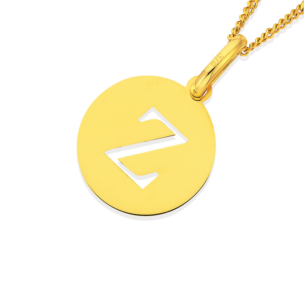 9ct Gold Initial 'Z' Serif Style Round Disc Pendant