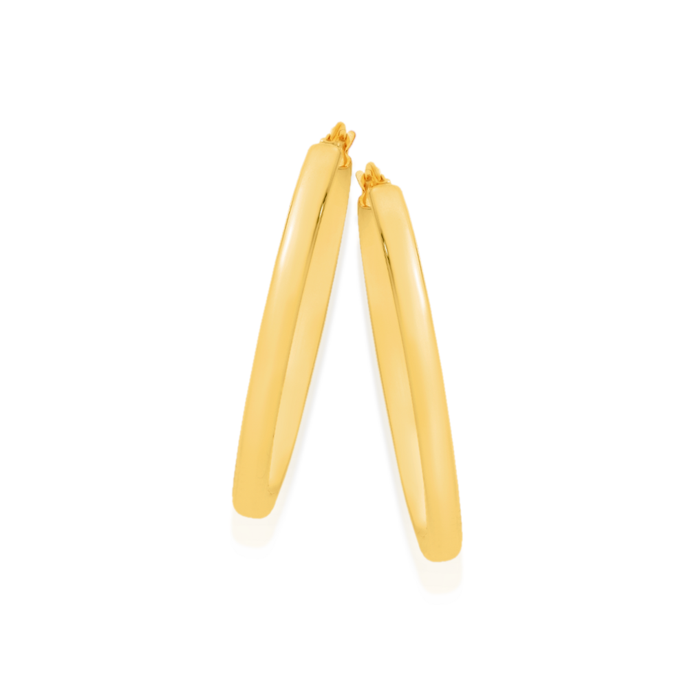 9ct Gold Large Half Round Oval Hoop Earrings
