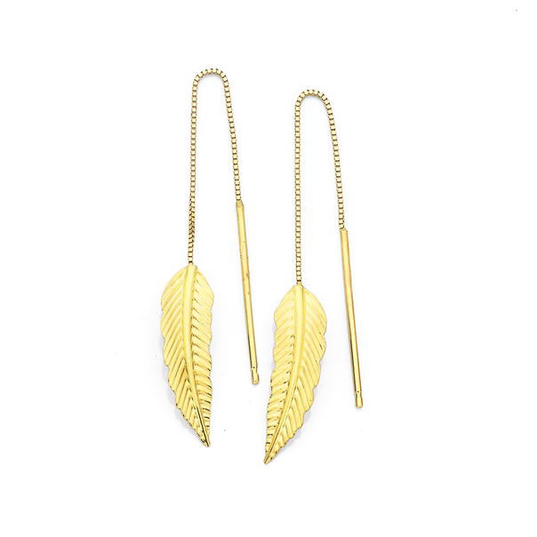 9ct Gold Leaf Thread Drop Earrings