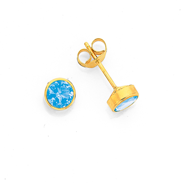 9ct Gold Light Blue CZ Bezel Stud Earrings