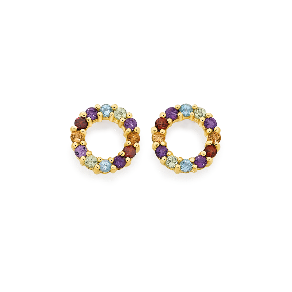 9ct Gold Multi Gemstone Open Stud Earrings in Multi-colour Prouds