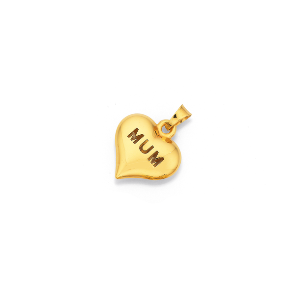 9ct Gold 'Mum' Cutout Puff Tapered Heart Pendant