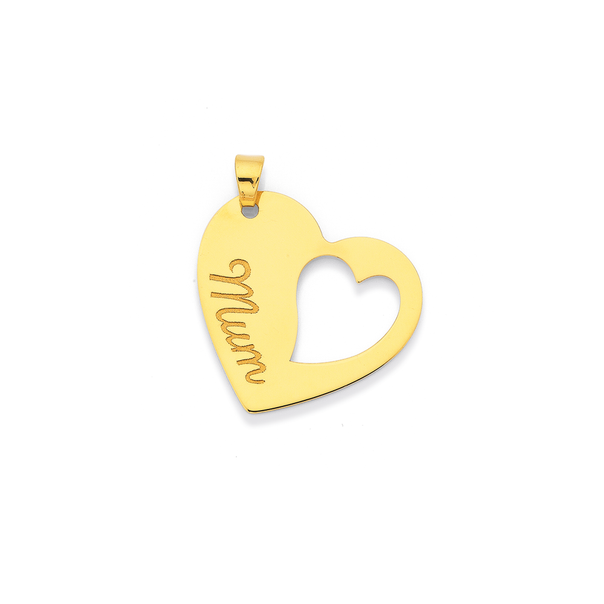 9ct Gold 'Mum' Heart Plate Pendant