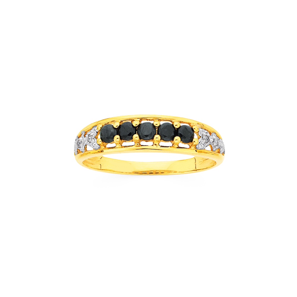 9ct Gold Natural Sapphire And Diamond Ring in Black Prouds