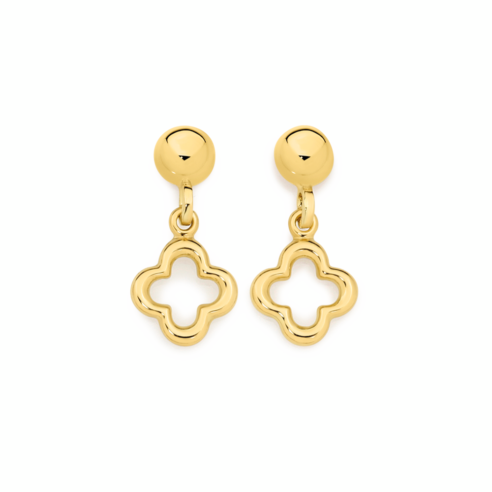 9ct Gold Open Clover Drop Stud Earrings