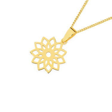 Dainty 10k Yellow Gold Open Flower Petal Pendant - Simple, Polished Solid Gold Necklace
