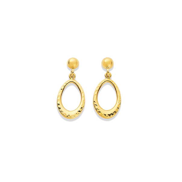 9ct Gold Oval Drop Stud Earrings