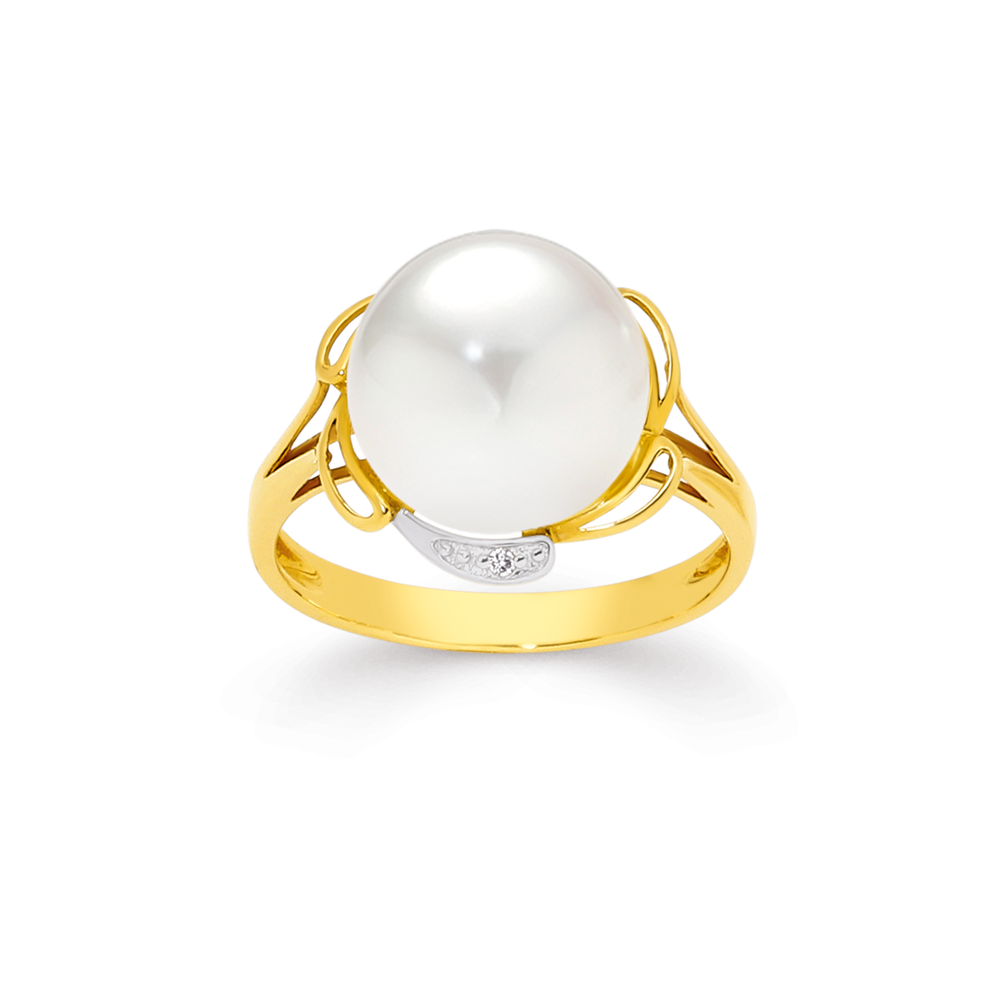 9ct Gold Pearl Diamond Flower Ring in White Prouds