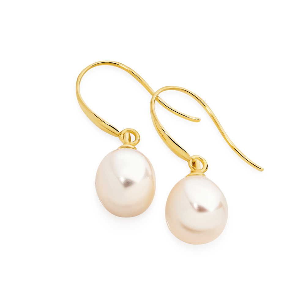 9ct Gold Pearl Hook Earrings in White Prouds