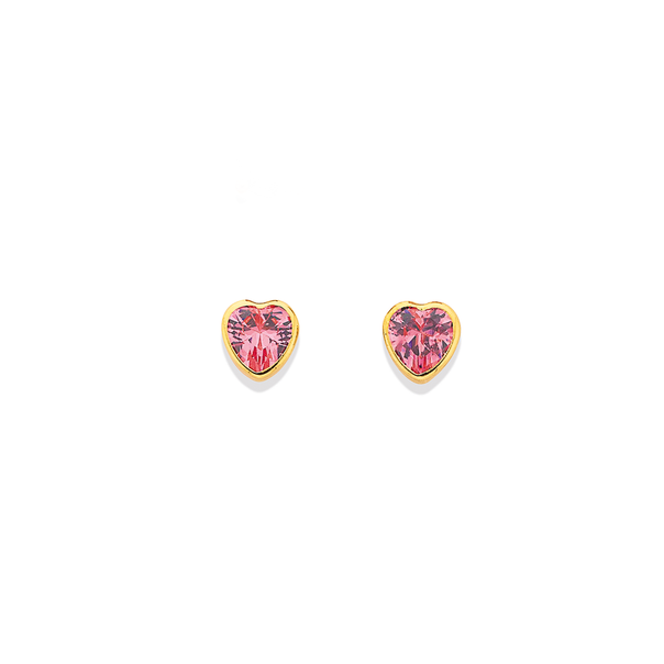 9ct Gold Pink Cubic Zirconia Heart Shape Earrings